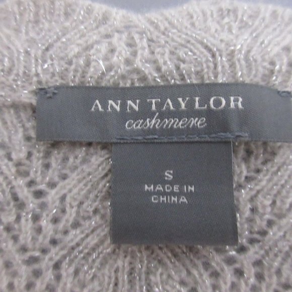 Ann Taylor Cashmere Sweater Sz Small Gray/Silver Metallic Scalloped Long Sleeve - Picture 4 of 6